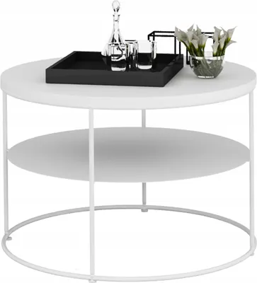 Zdjęcie produktu dla Okrągły Stolik Kawowy z Półką Loft 55 x 55 x 37 Biały+Biały Mat