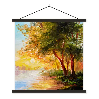 Produktbild von MuchoWow® Textilposter Natur - Malerei - Baum - Wasser 90x90 cm mit schwarzem Rahmen - Magnetisches