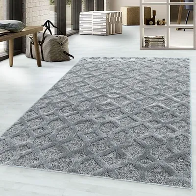 Produktbild von Wohnzimmerteppich, Designerteppich mit kurzem Flor, Schlingengarn, 3D-Gittermuster 200 x 290 cm