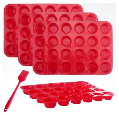 Produktbild von Mini Muffinform aus Silikon für 24 Muffins, 4 Stück, BPA-frei und antihaftbeschichtet, Muffinform für Cupcakes, Brownies und Desserts, Rot