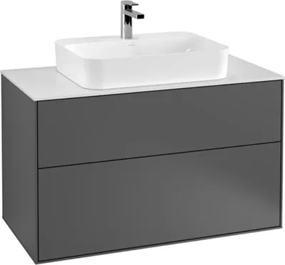 Image de Villeroy & Boch Finion meuble sous lavabo, 2 tiroirs, avec éclairage, 1000x603x501mm, Glass Black Matt, G35200HJ