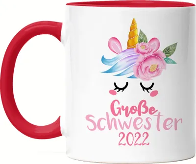 Produktbild von Große Schwester 2022 Tasse Rot Einhorn Schwangerschaft Verkündung Geburt Big Sister Geschenk Ankündigung