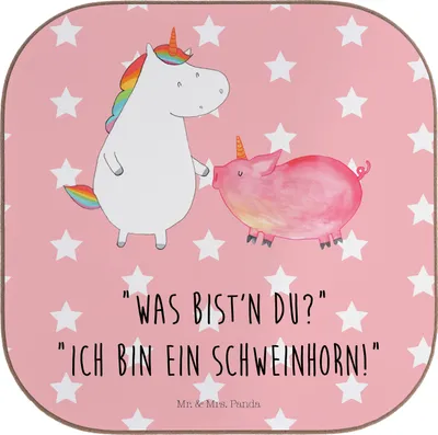 Produktbild von Mr. & Mrs. Panda Untersetzer für Gläser Einhorn Schwein - Rot Pastell - Geschenk, gläseruntersetzer, Unicorn, Freundin, Tischuntersetzer, Einhörner, Holzuntersetzer