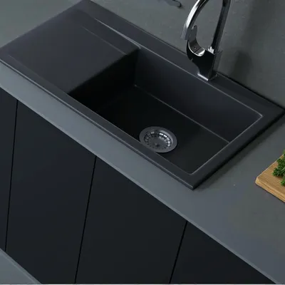 Produktbild von Keramik Küchenspüle 86x51cm Schwarz Matt Spüle