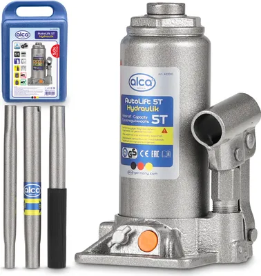 Produktbild von alca® Wagenheber Unterstellheber inkl. Koffer hydraulischer Flaschenheber 5t Tragkraft Stempel-Wagenheber für SUV/PKW Hubhöhe: 197 bis 382 mm