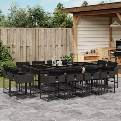 Produktbild von Möbel 13-tlg. Garten-Essgruppe mit Kissen Schwarz Poly Rattan - Gartenmöbelgarnituren 3211399
