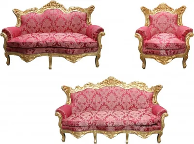 Produktbild von Casa Padrino Barock Wohnzimmer Set Bordeaux Muster/Gold - 3er Sofa+2er Sofa + 1 Sessel