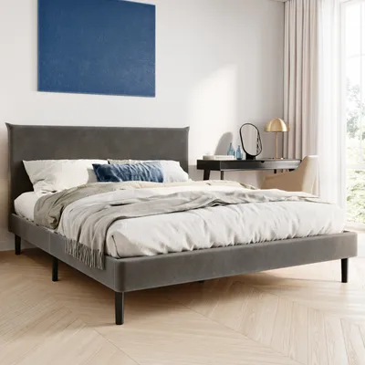 Produktbild von Bett mit Lattenrost, Polsterbett, Bettgestell 160x200 cm, Grau, Samtbezug