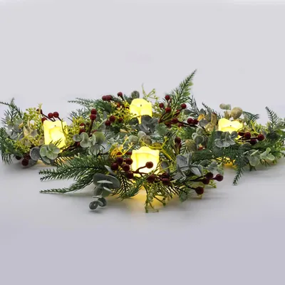 4er-Set Weihnachtskränze mit LED-Kerzen, Tischdeko, 20 cm