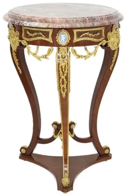 Produktbild von Casa Padrino Barock Beistelltisch Braun / Gold / Rot Ø 55 x H. 78 cm - Runder Massivholz Tisch im Barockstil - Barock Wohnzimmer Möbel