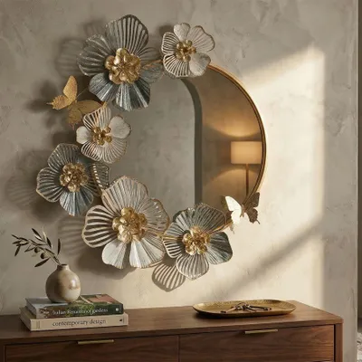 Immagine prodotto di Specchio da parete in metallo con decoro floreale, 63x70,5 cm, multicolore, collezione Amy di Mauro Ferretti