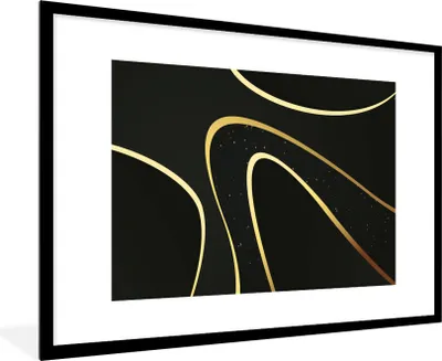 Produktbild von MuchoWow® Gerahmtes Poster Goldene Wellen auf schwarzem Hintergrund 90x60 cm - Poster mit Schwarzem Bilderrahmen Wandposter Rahmen Foto Bilder - Wanddekoration - Fotos