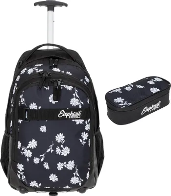 Produktbild von Schultrolley 2 Teile Set Mädchen Trolley Elephant Hero Signature Schulrucksack  Trolly Mäppchen Box 12843 Black Flower