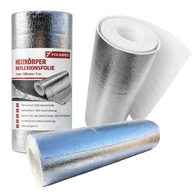 Produktbild von Heizkörper Reflexionsfolie 10 m x 50 cm 3 mm Dicke Isolierfolie Heizung Aluminium Reflexionsplatte