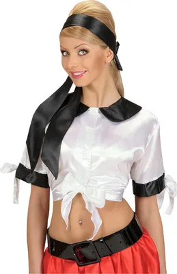 Produktbild von 50er Satin-Bluse bauchfrei weiss-schwarz