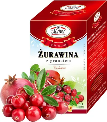 Produktbild von Aromatisierter Früchtetee Cranberry mit Granatapfel 20 Beutel / MALWA