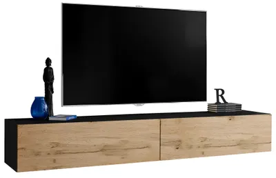 Obrázek produktu pro Extreme Furniture T34-200 TV Skříňky | Dvě Nástěnné Skříňky O Šířce 200 cm Sklopná Dvířka | Černý Korpus A Čela Wotan