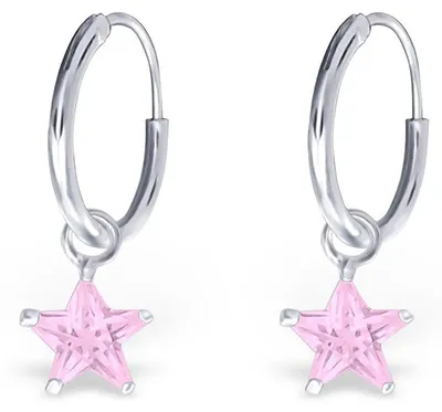 Produktbild von Creolen für Kinder: Mädchen 925 Silber Ohrringe mit Zirkonia Stern CZ Pink