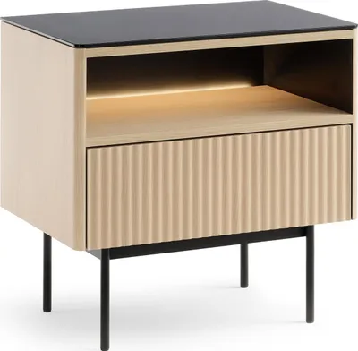 Produktbild von BETTSO Eleganter Nachttisch RITA mit Schublade und LED-Beleuchtung für moderne Innenräume Eiche vincenza