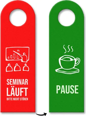 Produktbild von Seminar läuft - Bitte nicht stören Türhänger mit Pause auf der Rückseite