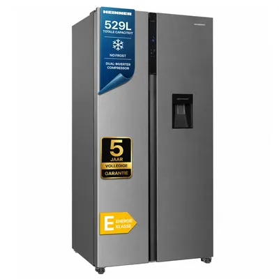Productafbeelding van Heinner HSBS-HM529NFBKWDE++, Vrijstaand, Amerikaanse deur, Roestvrij staal, 2 deuren, Touchscreen, LED