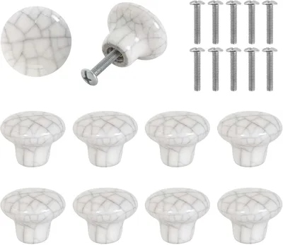 Produktbild von Türknöpfe 10x, Weiße Keramik, Marmor Effekt, 33mm, Antike Knöpfe für Möbel