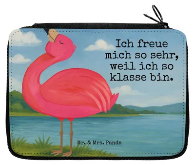 Produktbild von Mr. & Mrs. Panda Federmappe Flamingo Stolz Design - Weiß - Geschenk, Freundin, Federmäppchen, Schwester, Bleistiftetui, Etui für Stifte, Mäppchen, Mama, Rosa