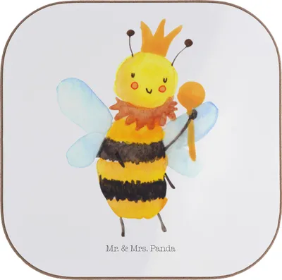 Produktbild von Mr. & Mrs. Panda Tassenuntersetzer Biene König - Weiß - Geschenk, Tassen Untersetzer, Tischuntersetzer, für Gläser, Tischschoner, gläseruntersetzer, Glas