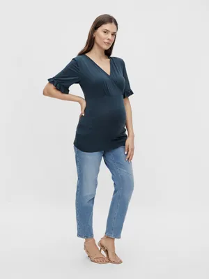 Obrázok produktu pre Tmavomodrá tehotenská blúzka s viazaním Mama.licious Tess - M