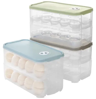 Obrázok produktu pre Omgoods – Súprava 3 kusov úložných boxov na vajíčka, dvojvrstvové, vhodné do chladničky