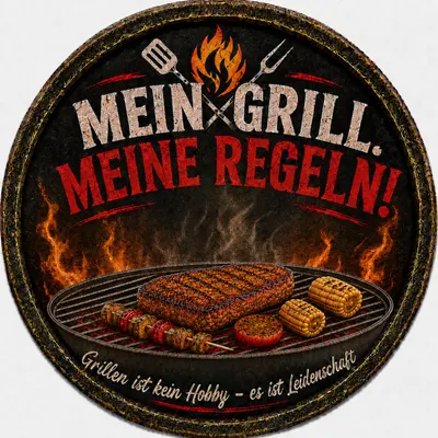 Produktbild von Blechschild Rund 30cm - Mein Grill Meine Regeln BBQ Grillmeister Deko