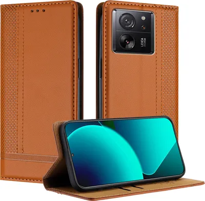 Produktbild von Handyhülle für Xiaomi 13T/13T Pro/Redmi K60 Ultra Leder Flip Klappbare Schutzhülle mit Standfunktion Braun