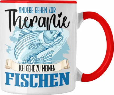 Produktbild von Trendation - Angler Tasse Geschenk für Fisch Besitzer Therapie Lustiger Spruch Geschenkidee (Rot)