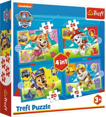 Zdjęcie produktu dla Trefl Puzzle 4w1 PAW Patrol, Biegnące Pieski, 24 szt., Kreskówki, 3 lat(a)