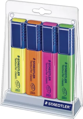 Obrázek produktu pro Staedtler Textsurfer classic 364, 4 kusů, Zelená, Oranžová, Růžová, Žlutá, Rozšířený hrot, Zelená, Oranžová, Žlutá, Růžová, 1 mm, 5 mm