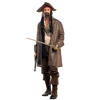 Piratenkapitän Kostüm Jack für Herren Gr. S-XL inklusive Kopftuch mit Rasta-Haaren Seeräuber Pirat Karneval Fasching Mottoparty