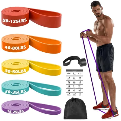Produktbild von Set aus 5 Widerstandsbändern mit Türanker für Fitness