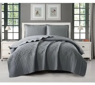 Produktbild von Cinar Bettdecken-Set 3-teilig dunkelgrau Polyester 240 x 260 cm, 50 x 70 cm