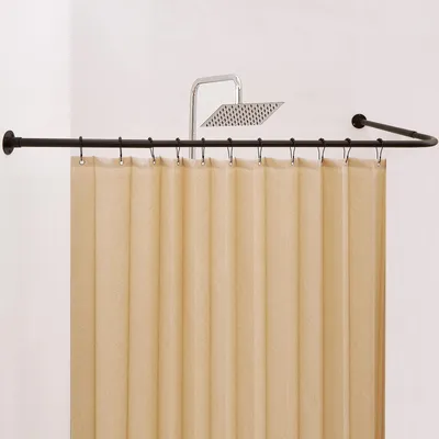 Image de Tringle à rideau de douche d'angle réglable 61-134 cm - en L - Support de plafond - 12 anneaux