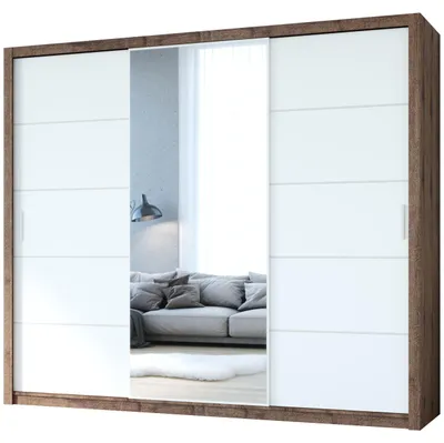Productafbeelding van Schuifdeurkast met spiegel, model VISTA 250, in de kleuren klooster eik / wit