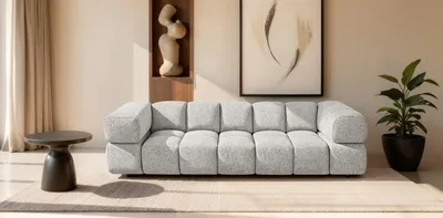 Produktbild von Sofiland Averro 4-Sitzer Sofa 280 cm Bubble-Steppung Strukturstoff Beigegrau