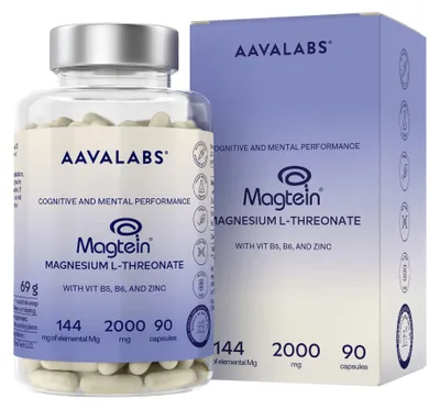 Produktbild von Aavalabs Magnesium L-Threonat | Magtein® Patentiert 2000 mg | Mit Zink & Vitamin B5/B6