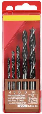 Produktbild von kwb 514000, Bohrer, Bohrerbit-Set, Holz, Zylinderförmige Welle, 4, 5, 6, 8, 10 mm, Schwarz