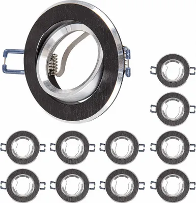 Produktbild von 10x Einbaurahmen Alu Silber + Schwarz gebürstet 16302-9 Ø68 mm für Leuchtmittel GU10 | MR16 IP20