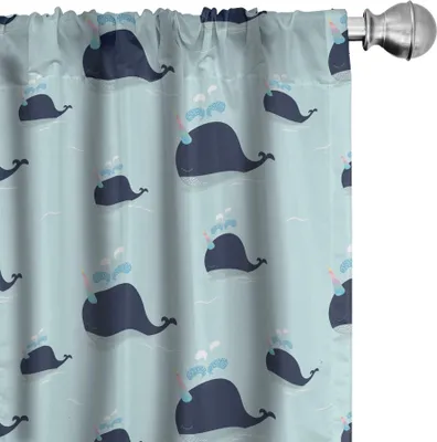 Produktbild von ABAKUHAUS Kindergarten Vorhänge, Gardinen, Nautical Fantasie-nette Karikatur reizender Charakter mit lustigem Einhorn Wal, 2 Stück 75 x 175 cm, Baby Blue Mehrfarbig