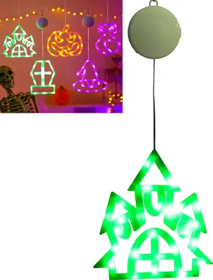 Productafbeelding van LED-raamverlichting, lichtkettingen, Halloween-thema, hangende lichtgordijnen voor Halloween, Pasen, Kerstmis, feestjes, balkon. Werkt op batterijen en wordt bevestigd met zuignappen