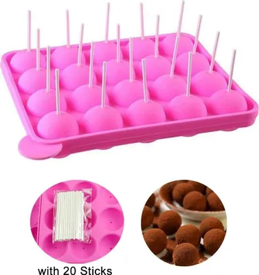 Produktbild von Silikon-Backform für Cake Pops, 20 runde Formen, Silikon-Lutscherform, Kuchenform aus Silikon für Cupcakes, Stiele, Partys und Feiertagsgebäck