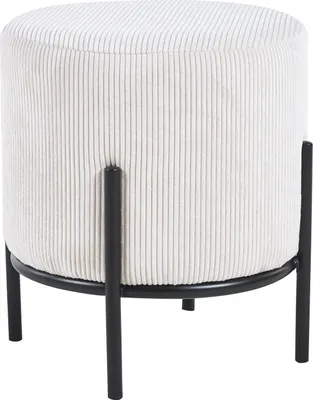 Produktbild von SalesFever Polsterhocker rund Ø35 cm | Stoffbezug in Cord-Optik | Design-Gestell aus Metall | B 35 x T 35 x H 38 cm | beige – schwarz