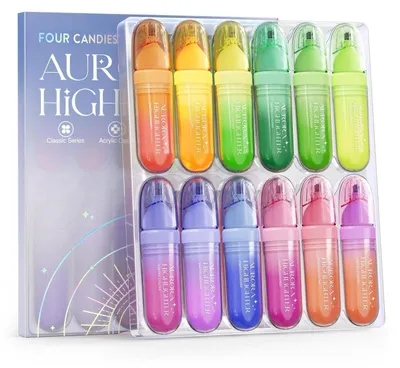 Immagine prodotto di Set di pennarelli fluorescenti, 12 pezzi, colori pastello, punta a cono, ad asciugatura rapida, senza perdite
