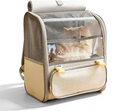 Produktbild von Katzenrucksack, groß – Haustierrucksack mit Netzfenster – Faltbarer Katzentransportrucksack – Sicherheitsleine – Atmungsaktives Design – Strapazierfähiges Oxford-Material